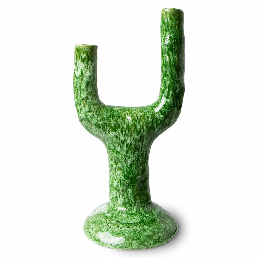 HK Living The Emeralds: Ceramic Candle Holder L, Reactive Green
