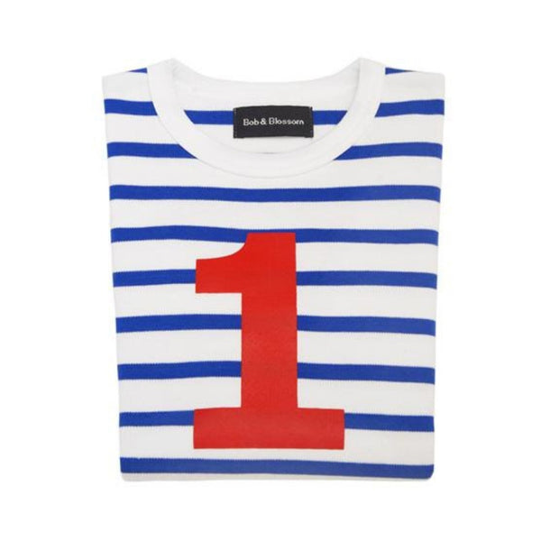 French Blue & Cream White Stripe Number 1 T-Shirt