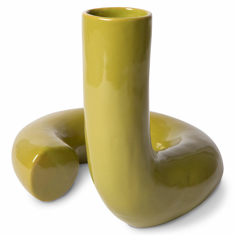 HK Living Objects: Ceramic Twisted Vase Glossy Olive