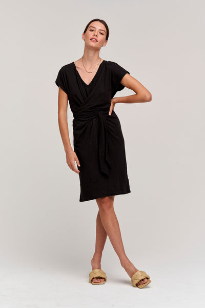 Velvet by Graham and Spencer Veronica Short Sleeve Wrap Dress Black