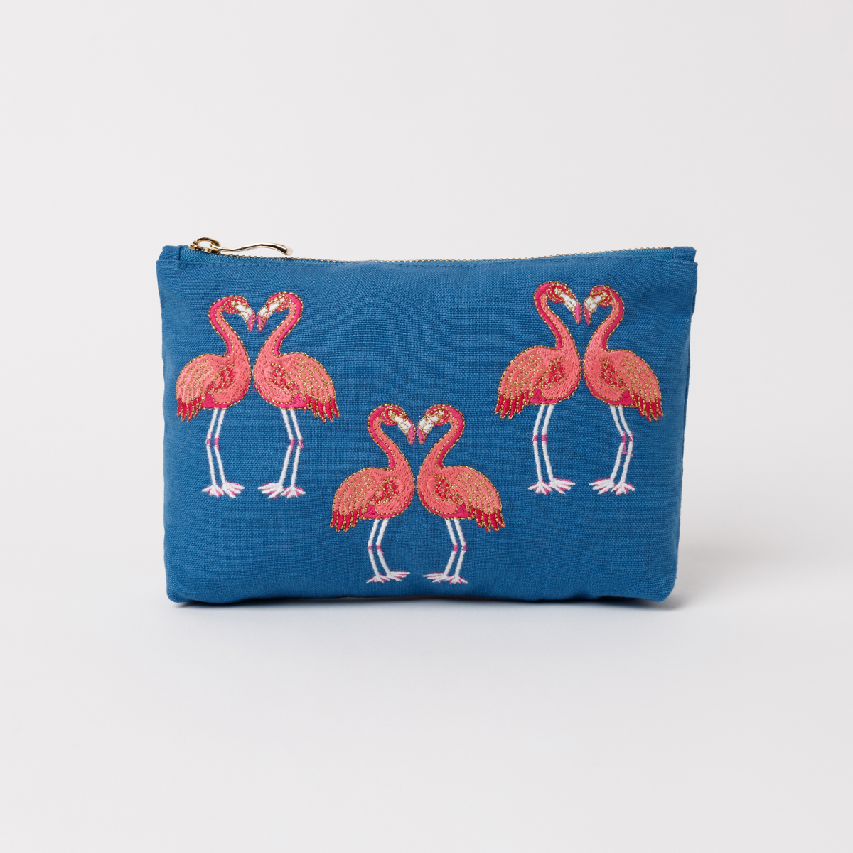 Elizabeth Scarlett Flamingo Cobalt Blue Cotton Makeup Bag