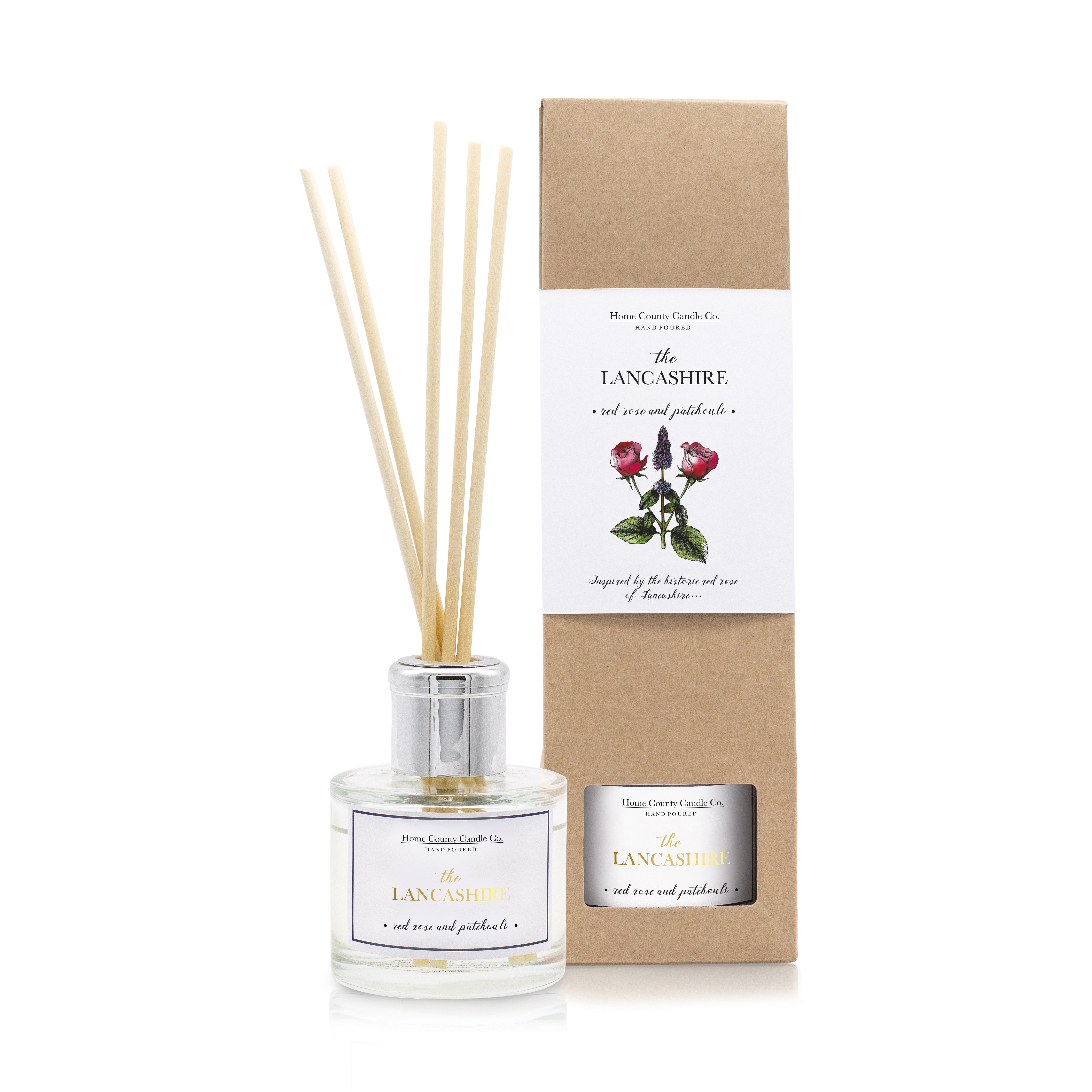 Home County Candle The Lancashire Red Rose and Patchouli Reed Diffuser