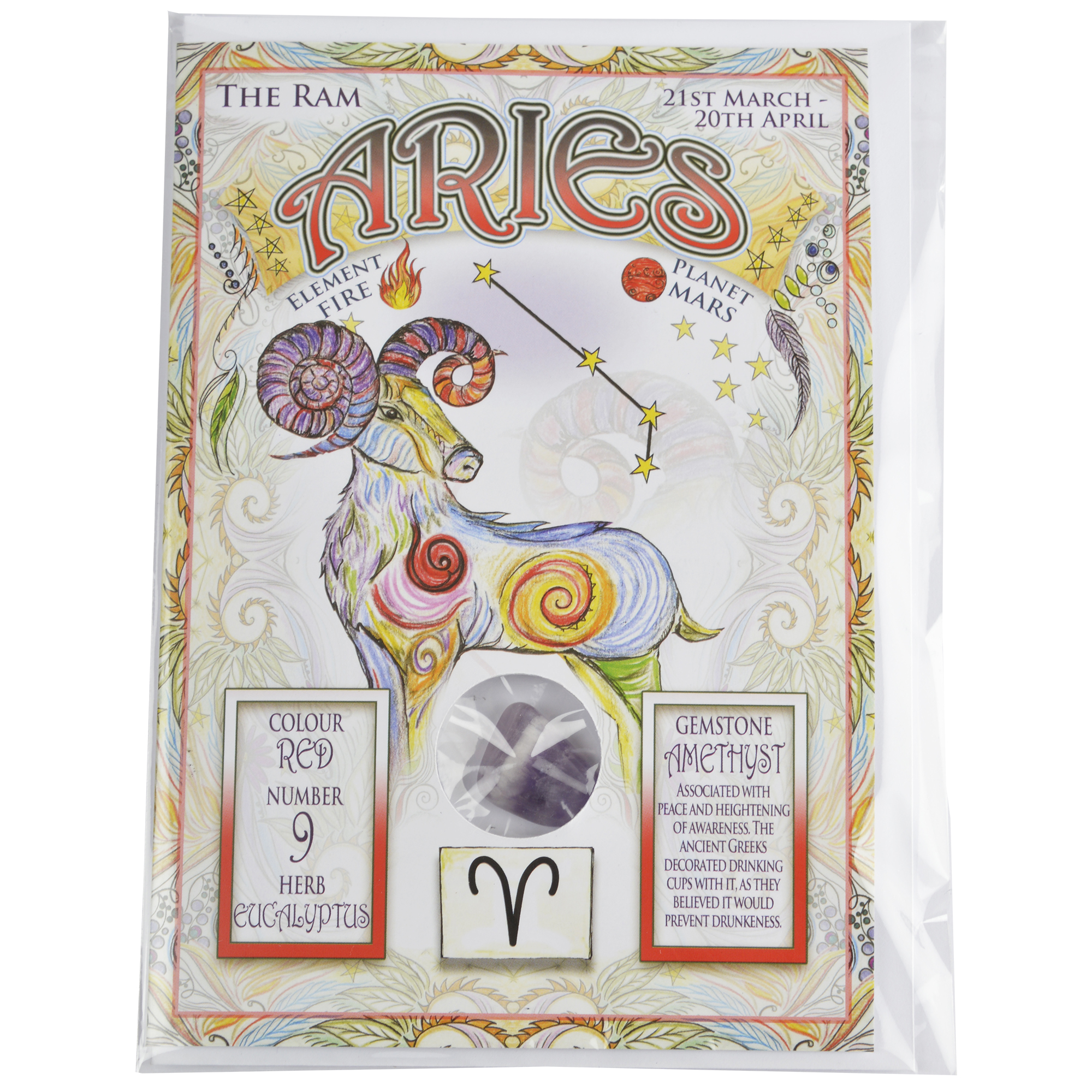 &Quirky Zodiac Card With Gemstone - Aries