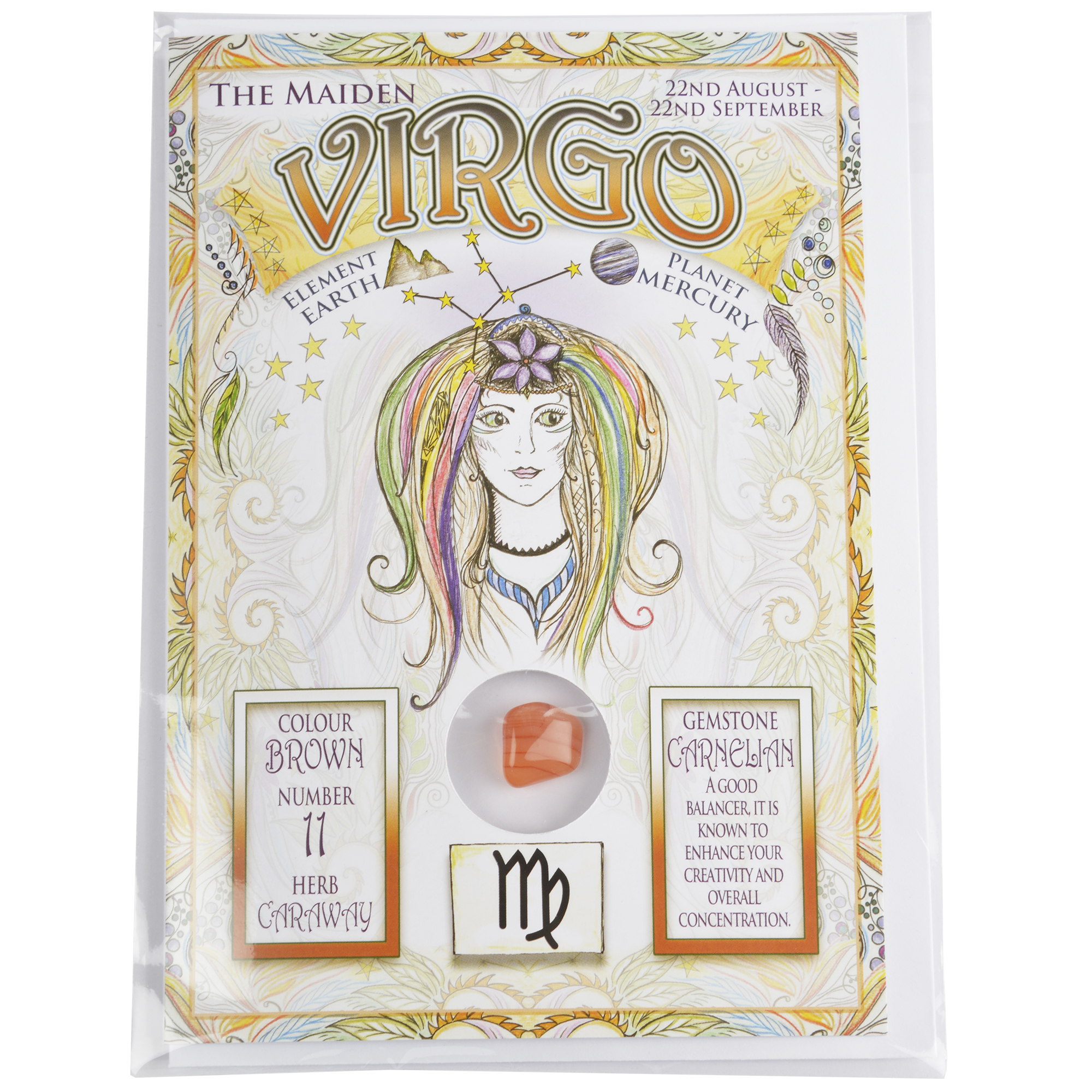 &Quirky Zodiac Card With Gemstone - Virgo