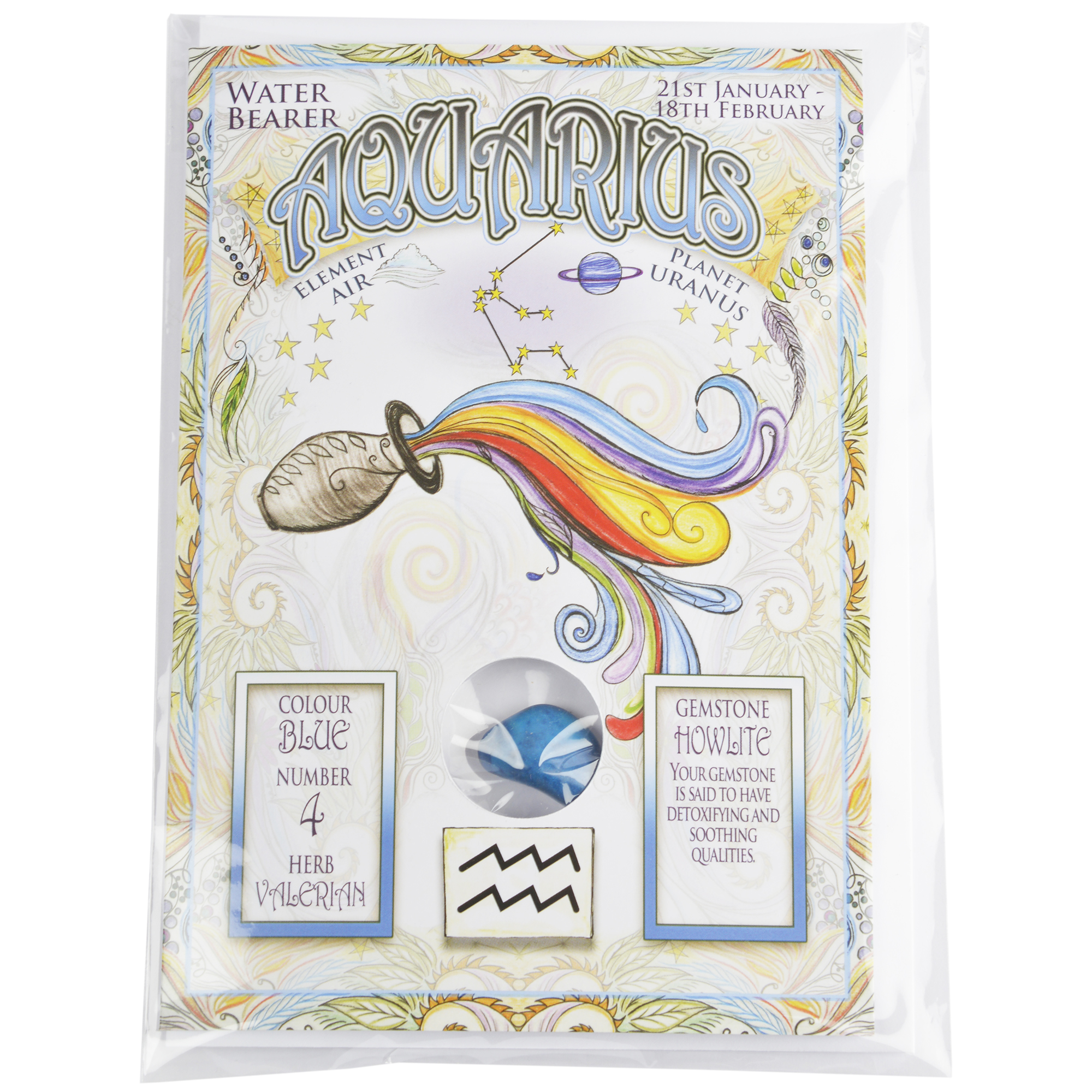 &Quirky Zodiac Card With Gemstone - Aquarius