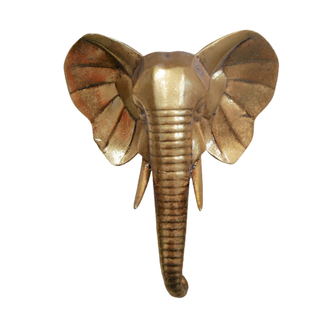 &Quirky Antique Gold Elephant Head Wall Decoration