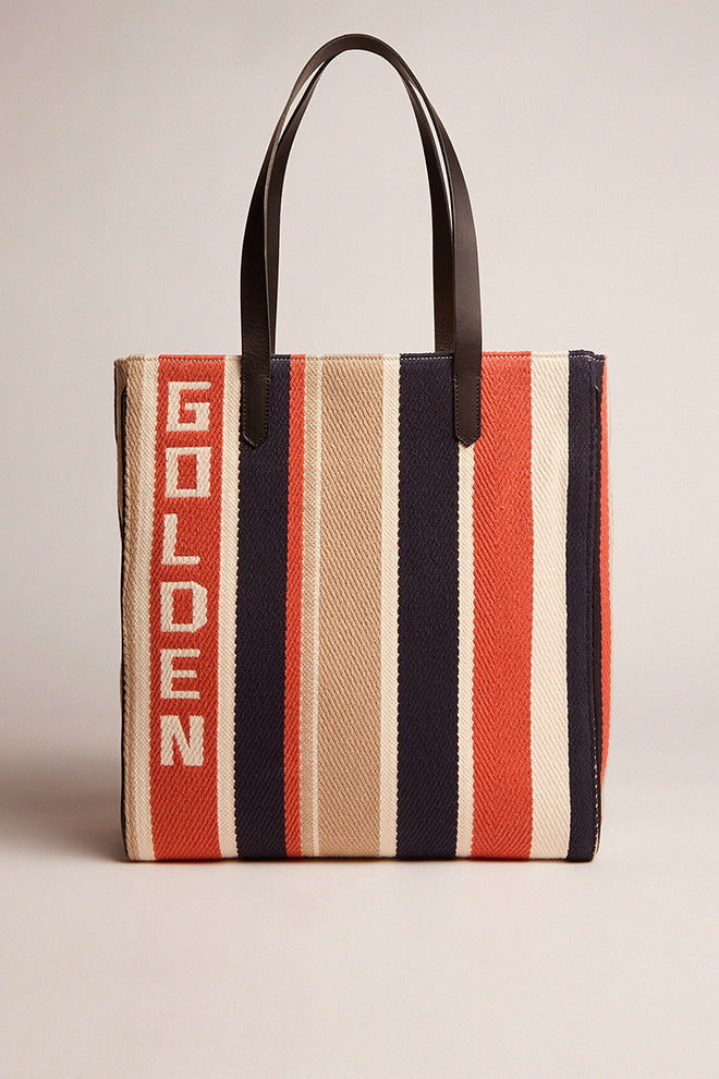 Golden Goose Deluxe Brand California Bag N-S Stripe Carpet Fabric Body "Golden Goose" Zipped
