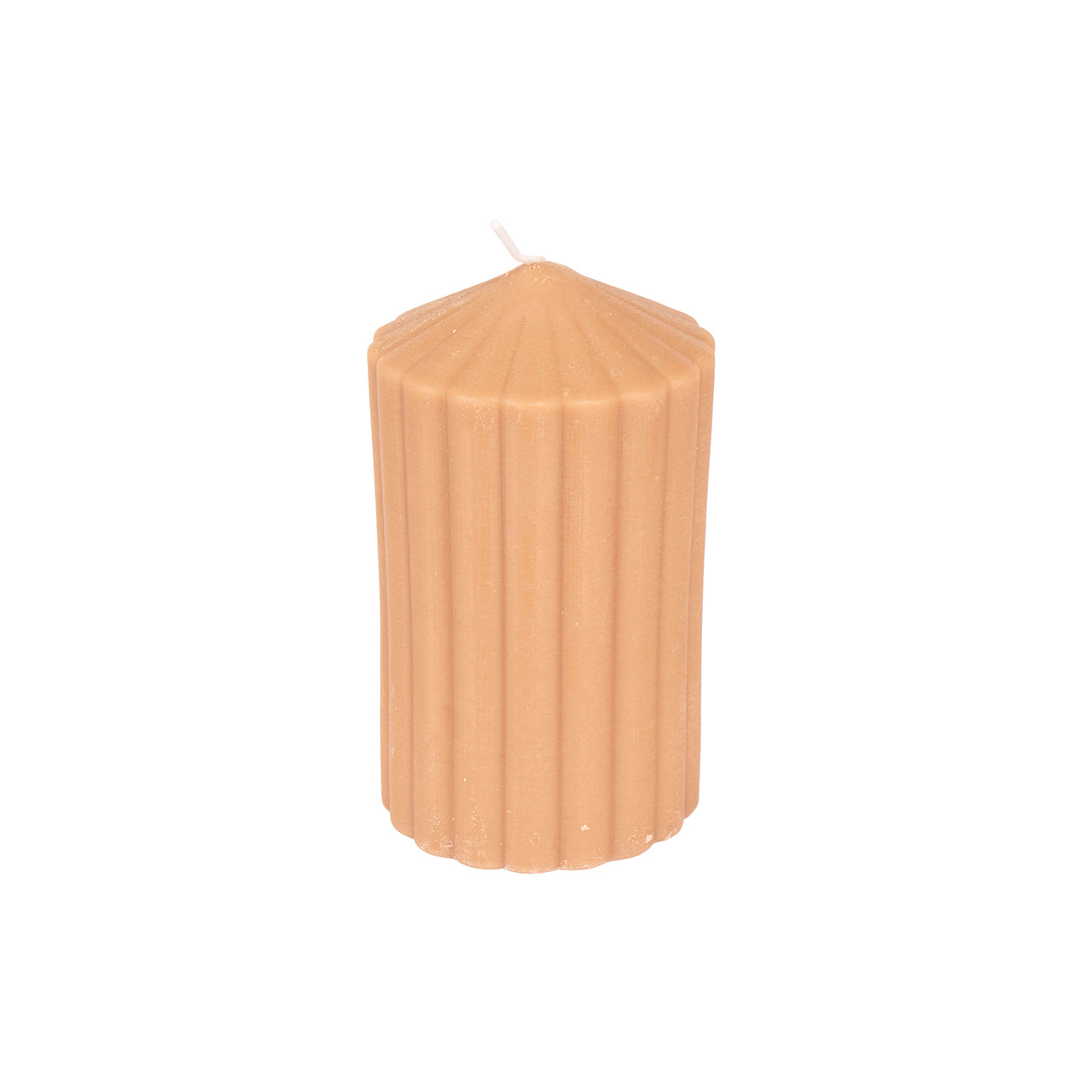 Ribbed Pillar Soy Candle in Light Brown - 12cm Long