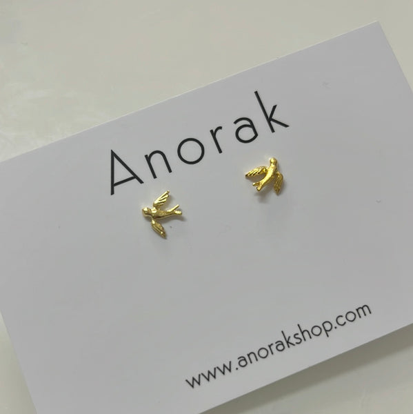 Gold Plated Sterling Silver Swallow Studs Earrings