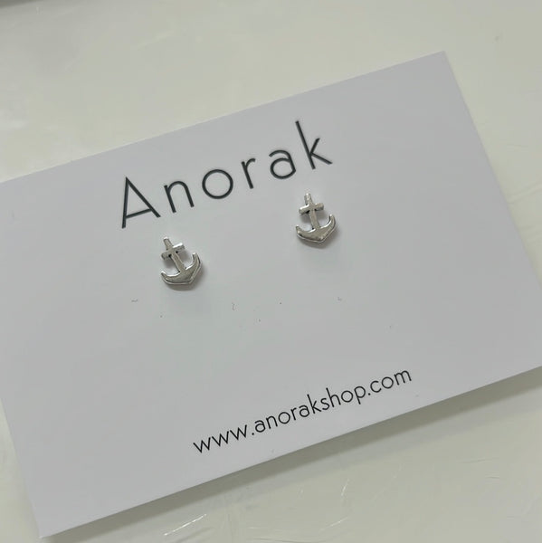 Anorak Sterling Silver Anchor Stud Earrings