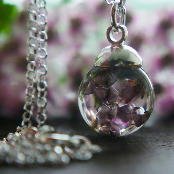 Botanic Isles Highland Heather Resin Sphere Silver Necklace 20mm