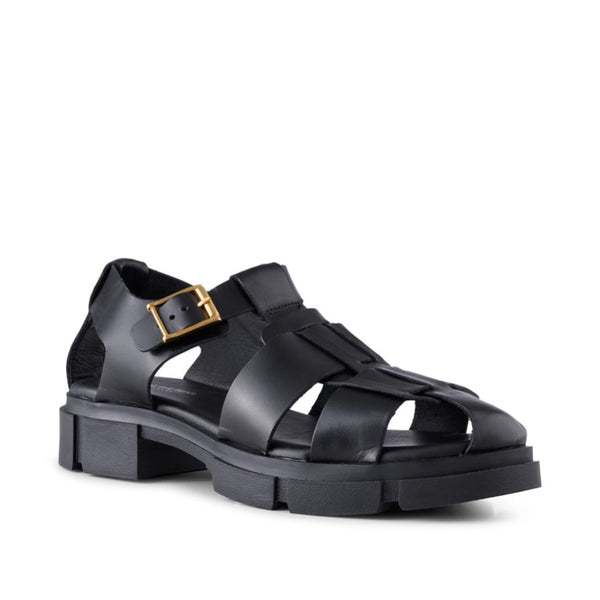 Alva Fisherman Leather Sandal Black