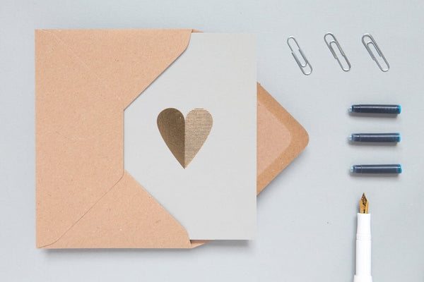 Mint Tea Boutique Ola Foil Blocked Heart Card - Brass On Light Grey