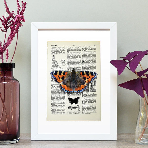 Hands and Hearts Tortoiseshell Butterfly Vintage Book Page Print