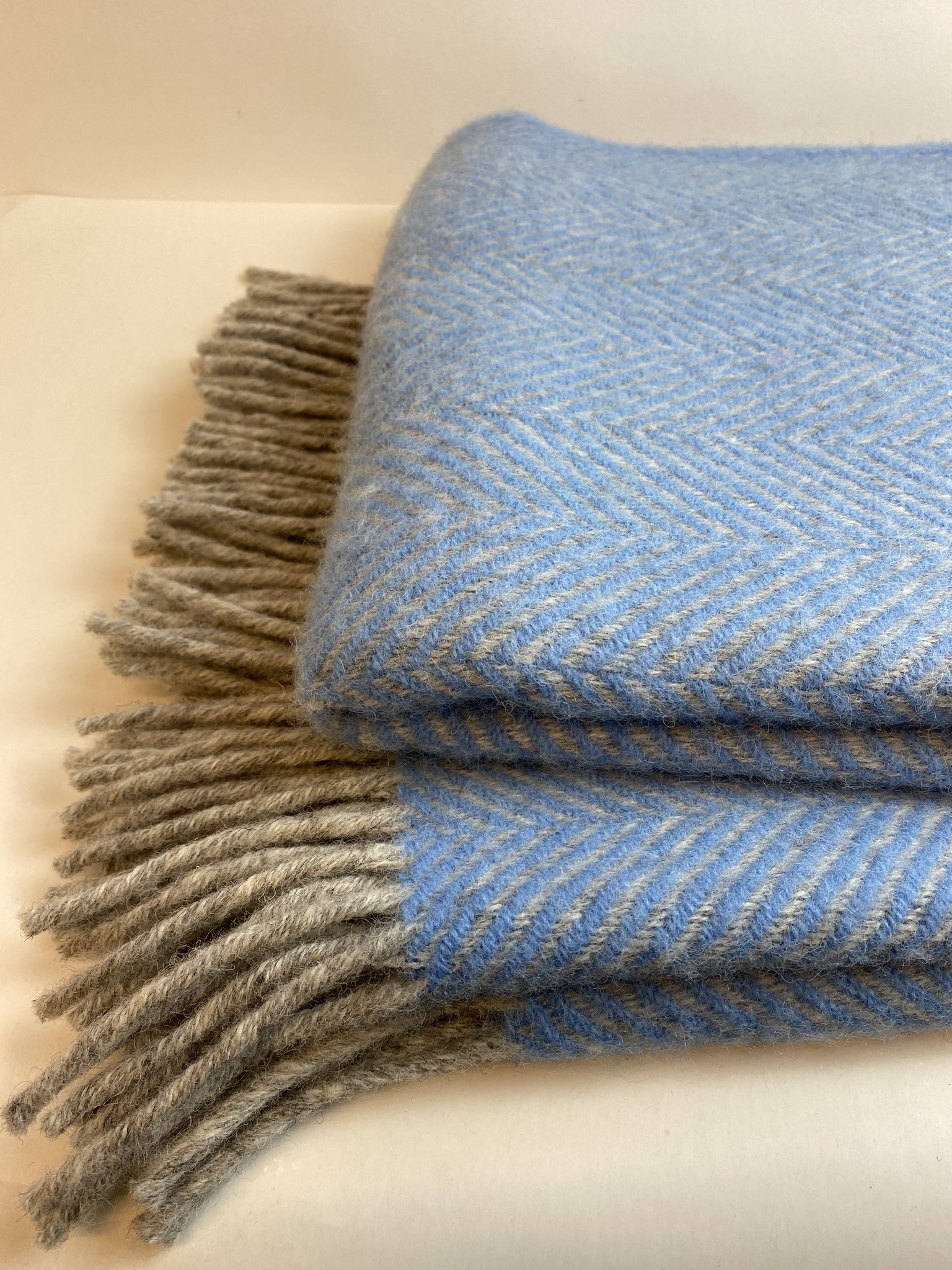 D&T Design Blanket Wool Herringbone Blue/Grey FB 1255