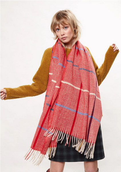 Aoife Woven Check Scarf With Tassels Red