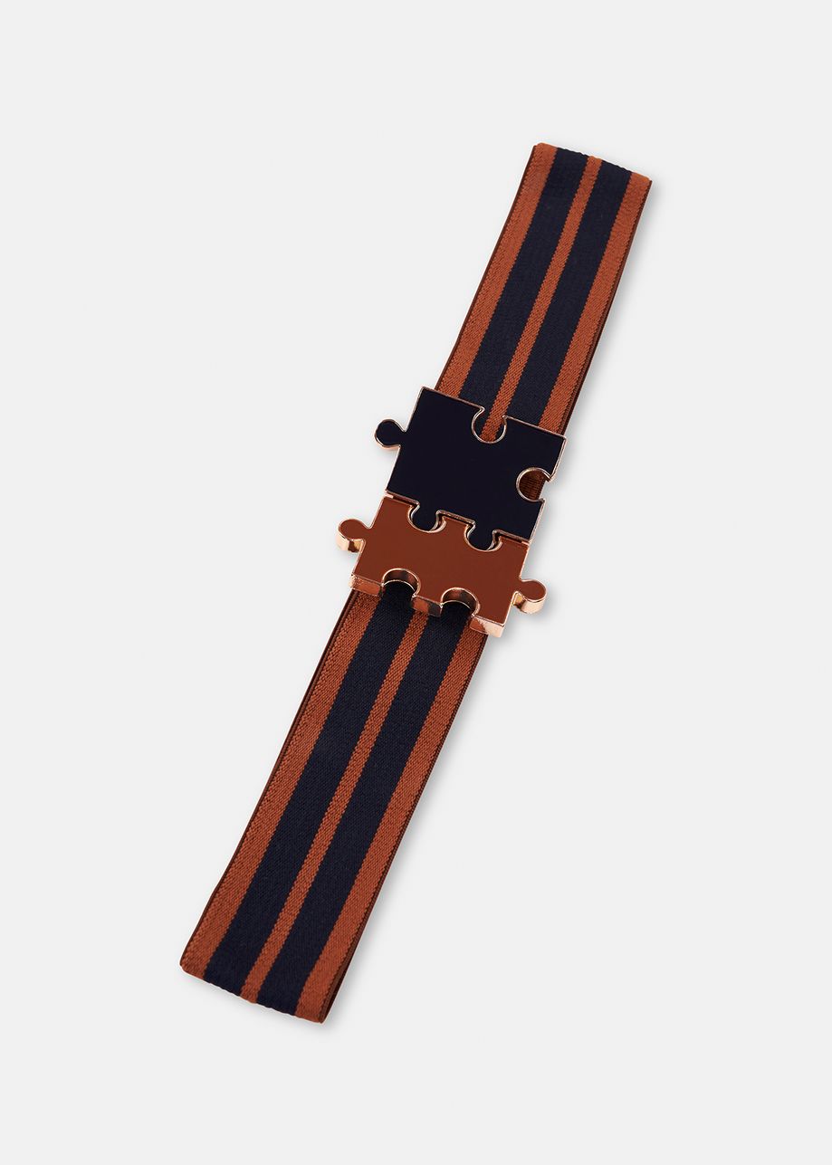 Essentiel Antwerp Striped Belt with Puzzle Shaped Clasps Brown/Black