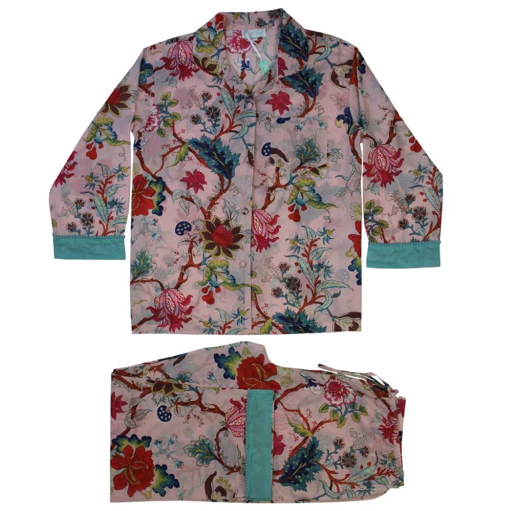 Powell Craft Ladies Pink Exotic Flower Print Cotton Pyjamas