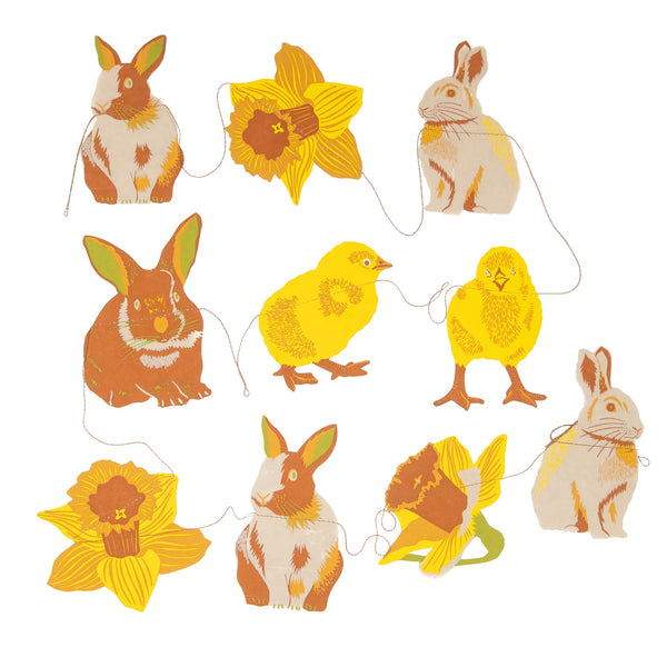 East End Press Rabbit And Chick Screenprinted Paper Garland