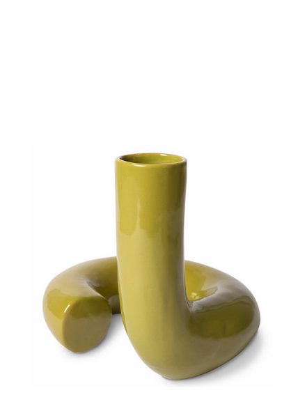 HK Living Objects Glossy Olive Ceramic Twisted Vase