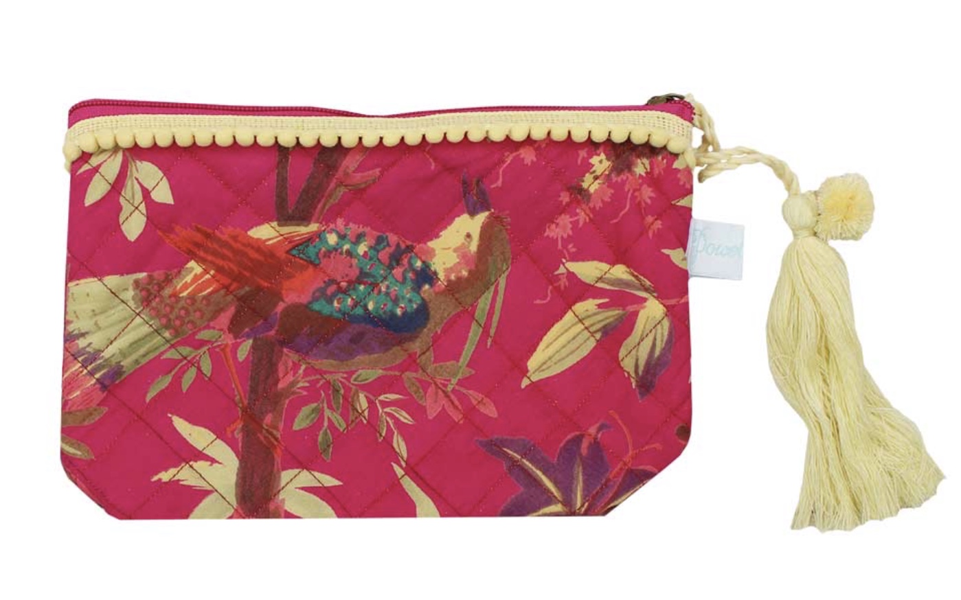 Cositas Home Quilted Make Up Bag - Hot Pink Bird