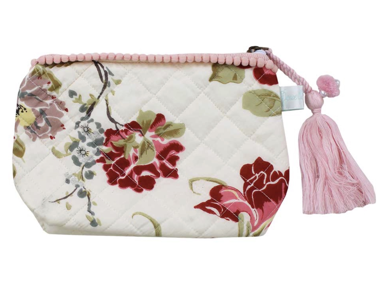 Quilted Make Up Bag - Red & Pink Rose