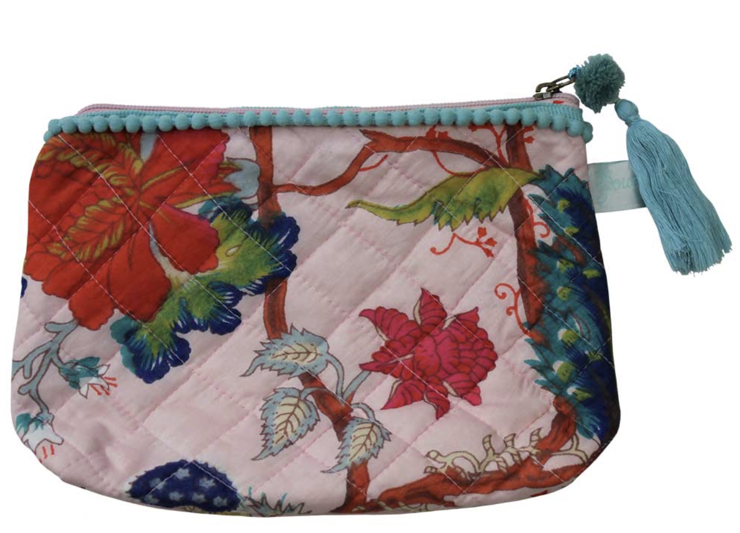 Quilted Make Up Bag - Pink Exotic Flower