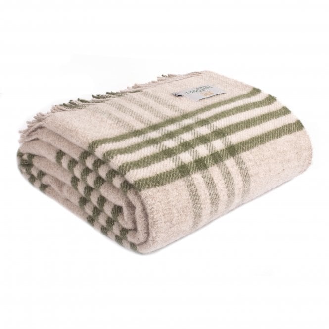 Tweedmill Extra Large Olive Green Pure New Wool Hex Check Throw 150cm x 240cm