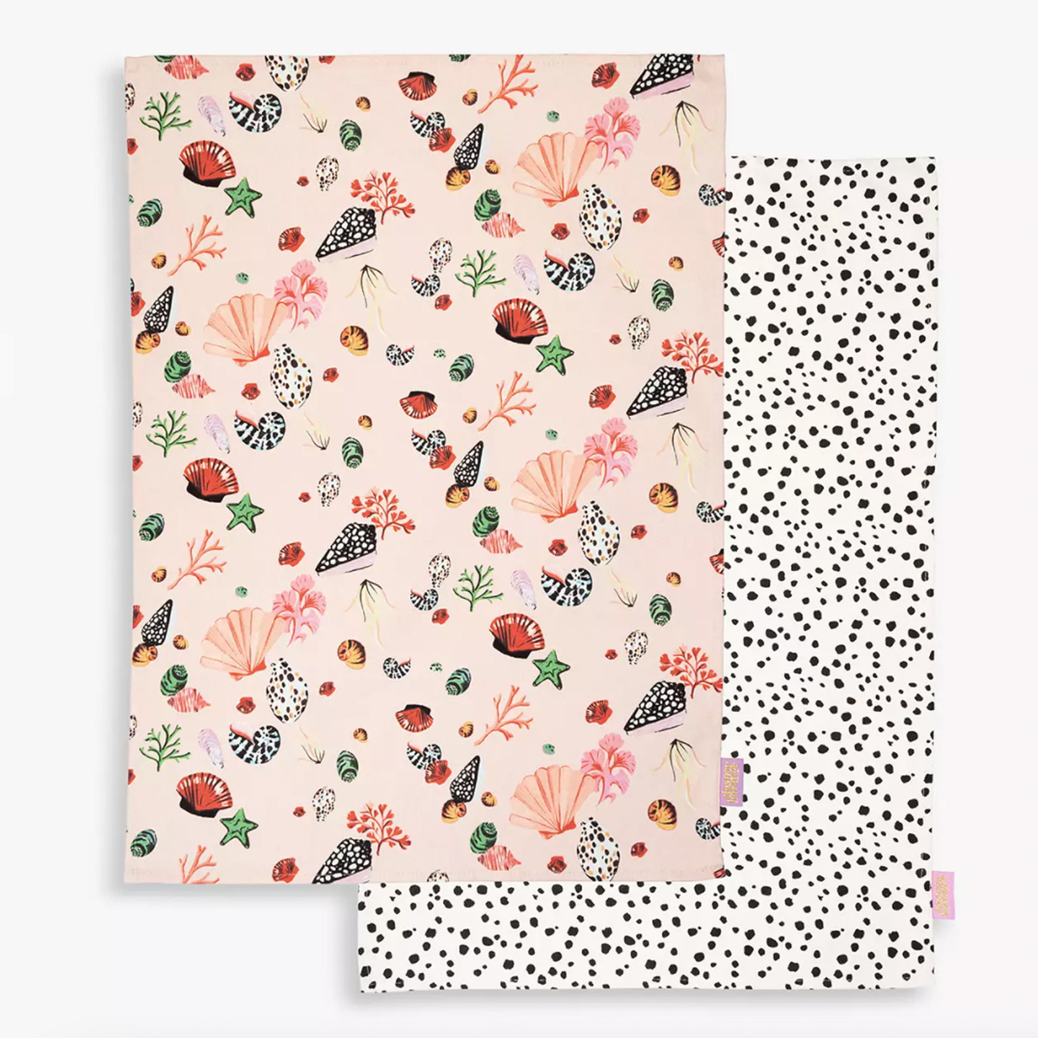 Eleanor Bowmer Miami Shells & Dalmatian Dot Set of 2 Cotton Tea Towels