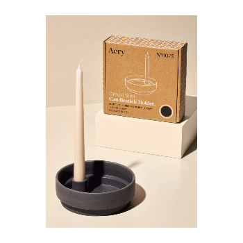 Aery Orbital Charcoal Step Candle Holder in Matte Clay - Medium
