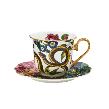 Spode Creatures of Curiosity Fluted Snake/Black Teacup and Saucer