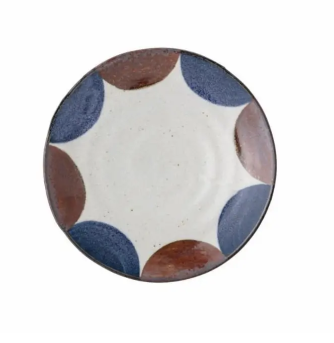 Bloomingville Camellia Porcelain Serving Bowl Scallop Design Blue And Brown