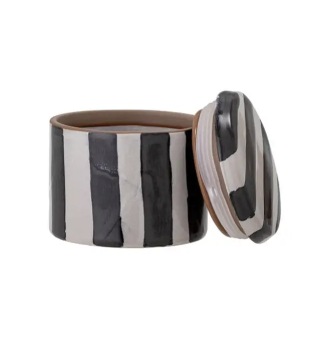 Bloomingville Serina Small Stripe Stoneware Jar With Lid Black