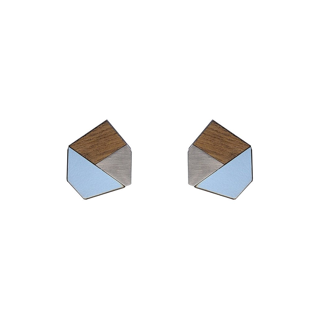 A New Form Gwen Blue Wood and Steel Earrings 