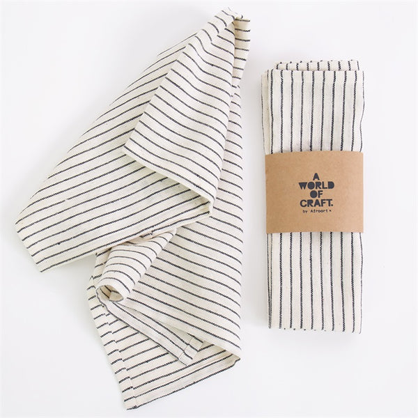 Two Cotton Napkins - White & Black Stripe