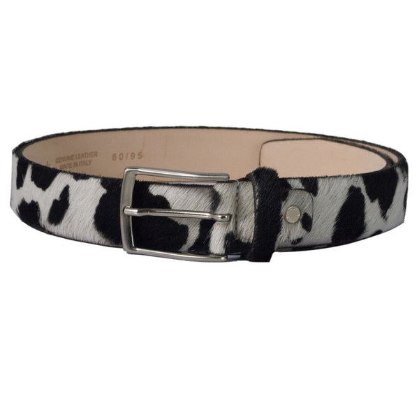 Furry Leather Belt - Cow Print