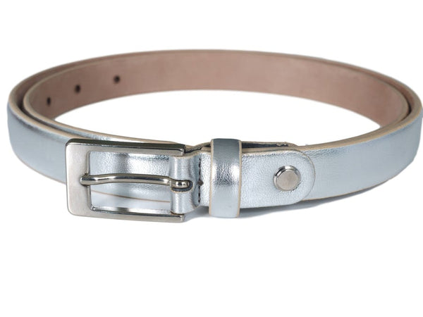 Metallic Leather Belt - Silver
