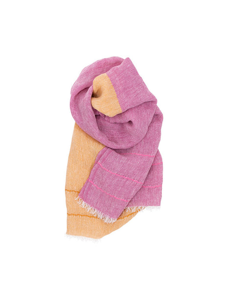 Linen Scarf - Pink And Orange Split