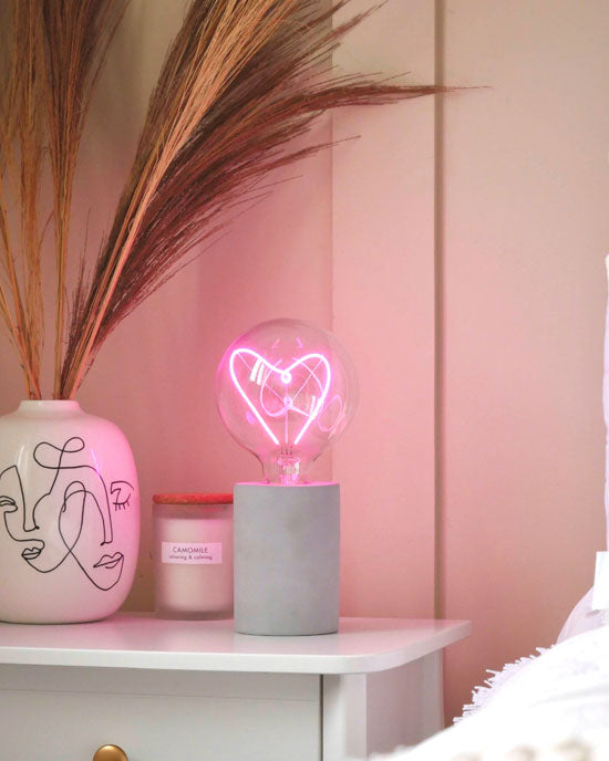 Desk Lamp Grey With Heart Bulb