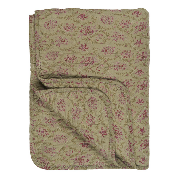 Olive And Pink Floral Quilt