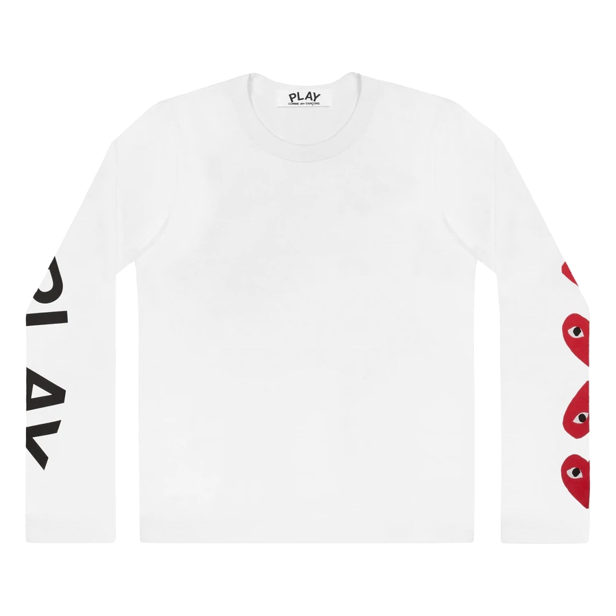 Play Comme Des Garçons | 4 Heart Long Sleeve | White