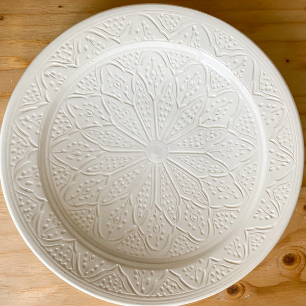 Beldi Maison Moroccan White Clay Engraved Large Serving Platter