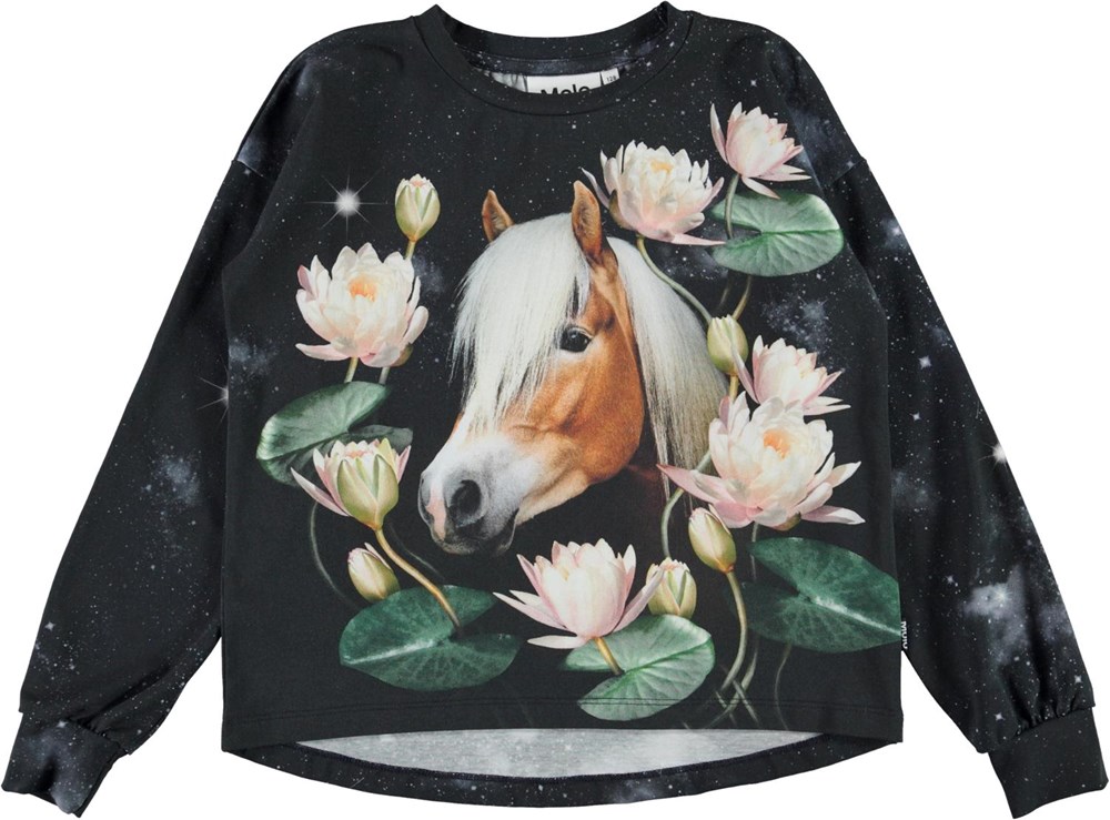 Dark Blue Water Lily Horse Reniza Top