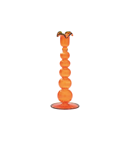 Anna + Nina Orange And Green Piped Glass Candle Holder