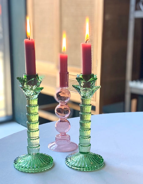 The Forest & Co. Green Palm Glass Candle Holders
