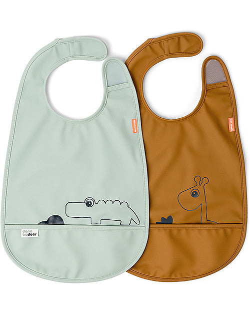 Set of 2 waterproof bibs with pocket - green / mustard