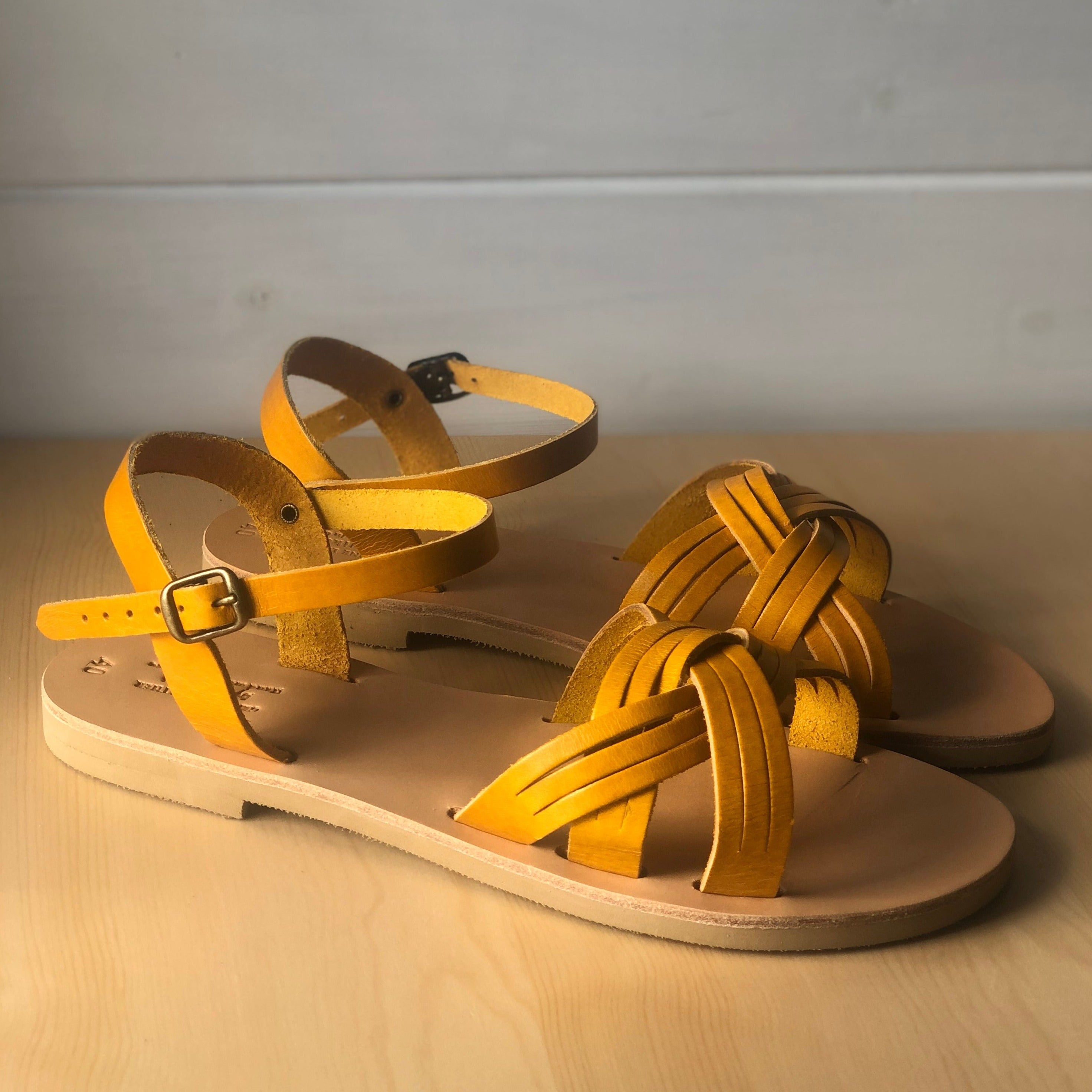 Canary Yellow Gladiator Leather Sandals