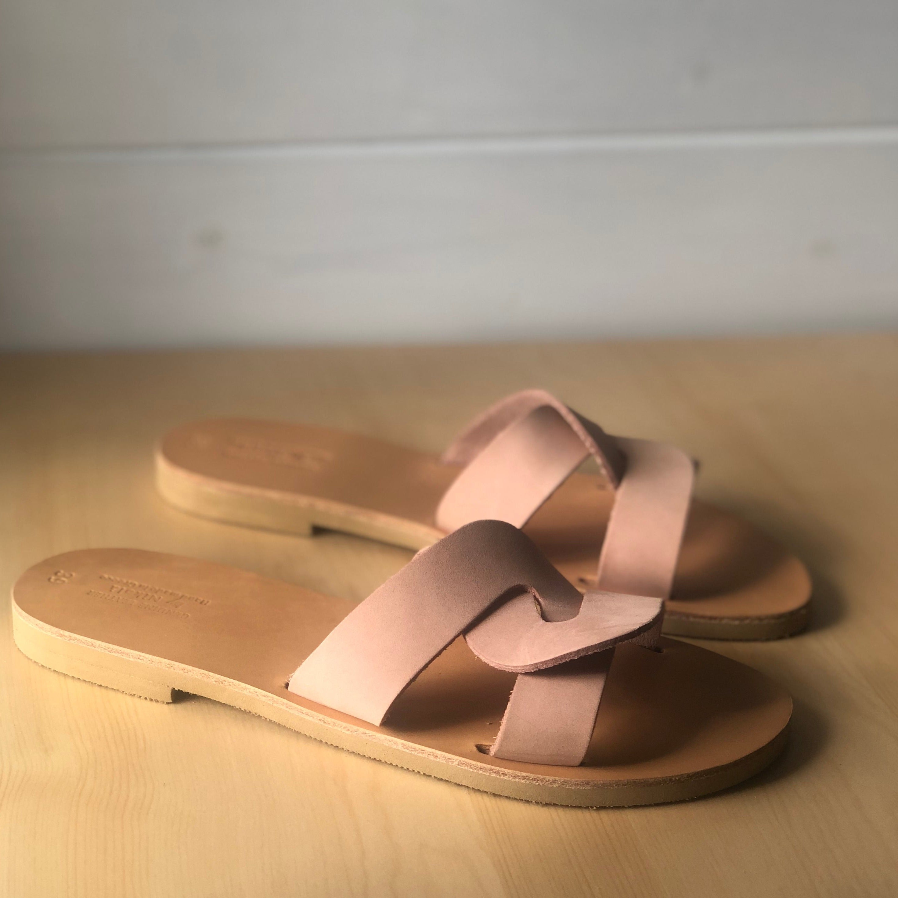 Baby Pink Slide Leather Sandals