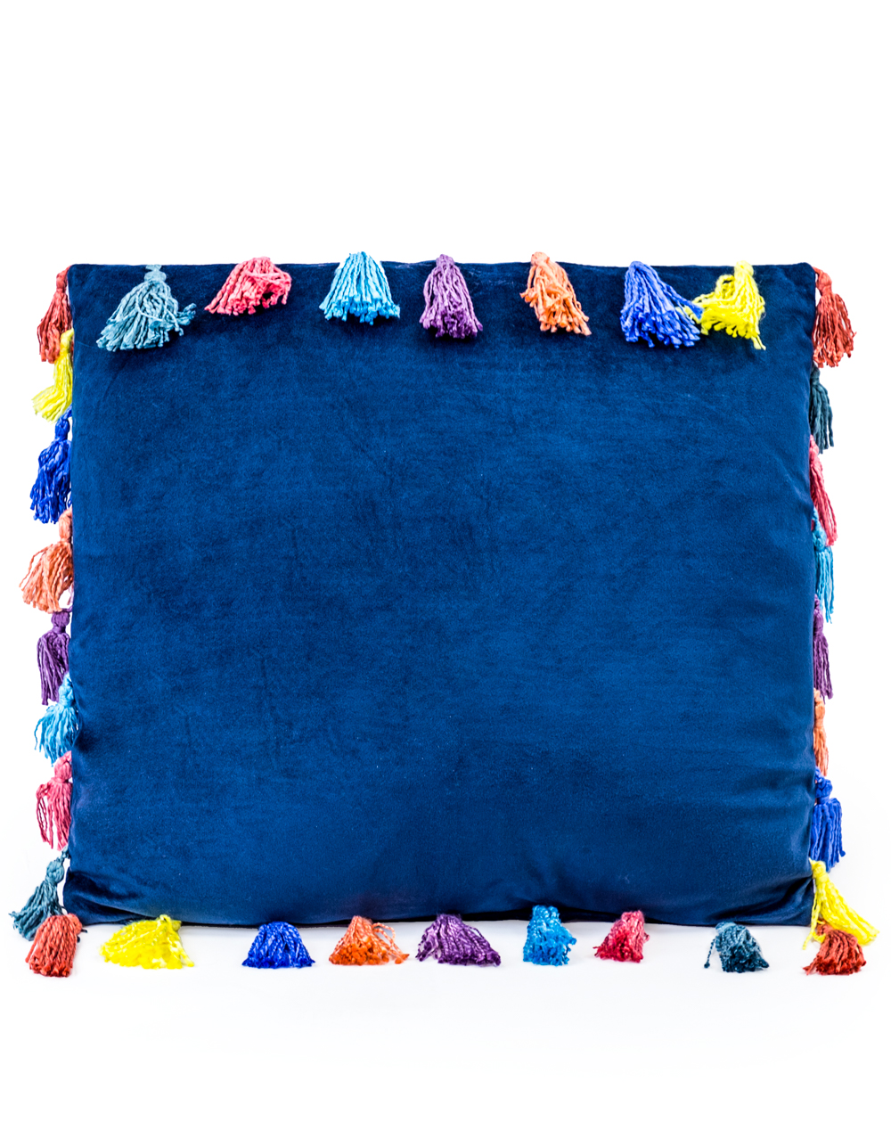 &Quirky Large Navy Blue Square Velvet Cushion with Tassels