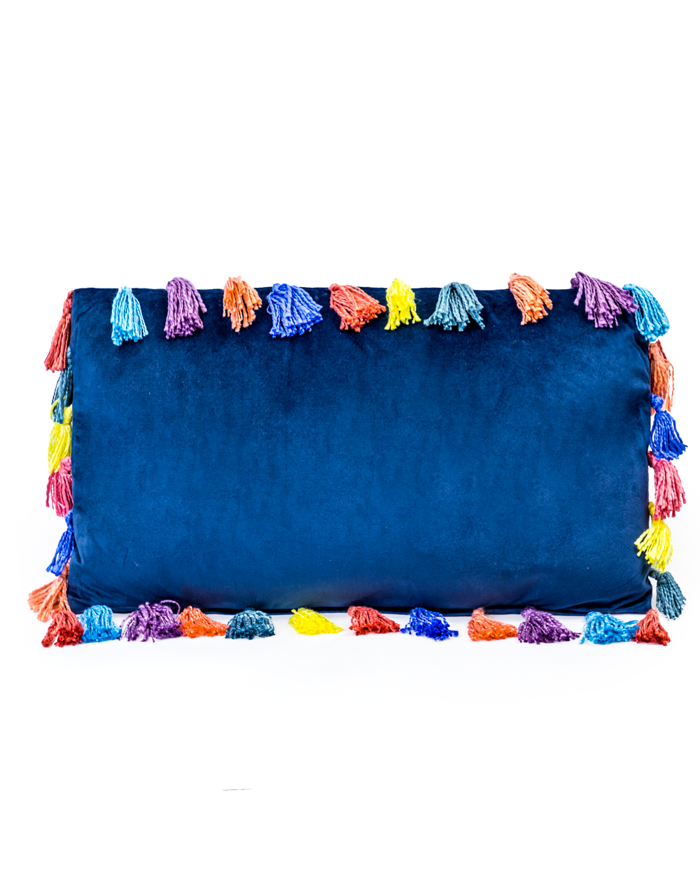 &Quirky Large Navy Blue Rectangle Velvet Cushion with Tassels